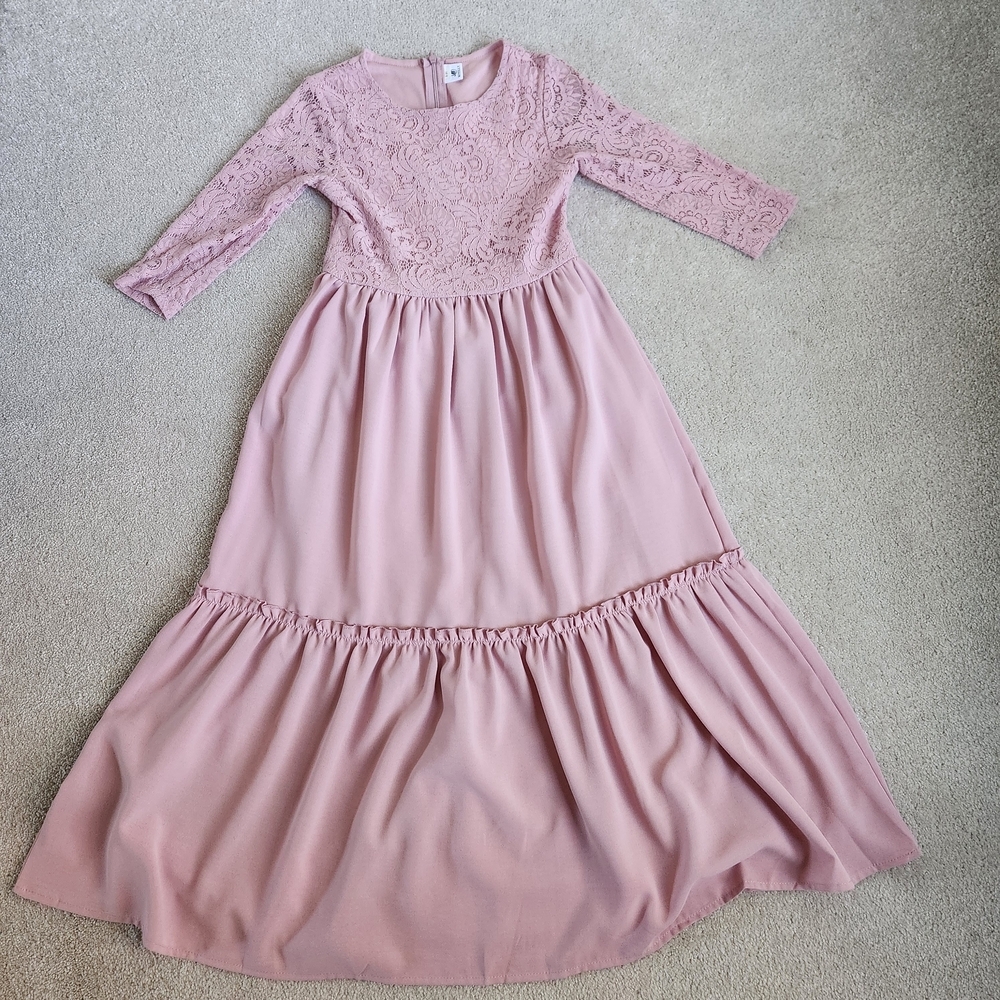 Girls Elegant Pink Lace Kids Dress